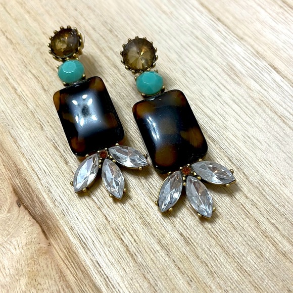 J. Crew Jewelry - EUC J. Crew | gold tortoiseshell/smokey quartz/turquoise/crystal stone earrings